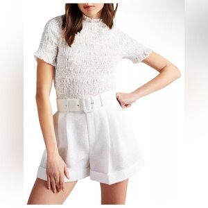 Ted Baker London Torra Shirred Ruffle Collar White Blouse Sz 4
